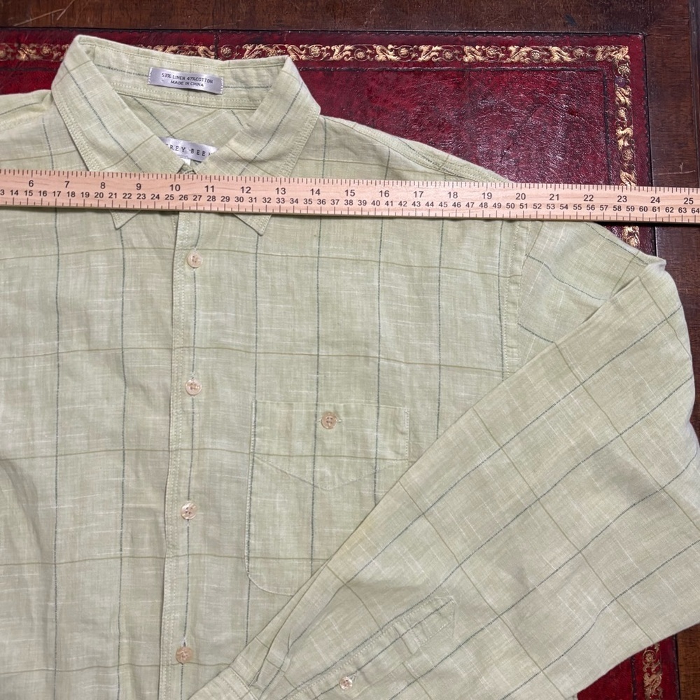 Geoffrey Beene Mens Large Linen Button Up Green Checkered Long Sleeve NWOT - Picture 6 of 9